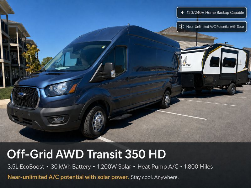 Picture 1/28 of a 2025 Ford Transit 350 HD AWD 30kWh 1200W Solar A/C 1800mi for sale in Kokomo, Indiana