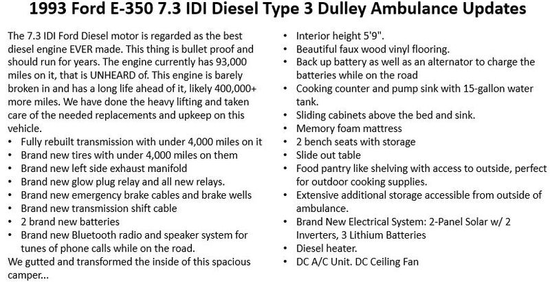 Picture 5/23 of a Ambulance Conversion, Solar, Diesel, 93K Miles, Great Cond for sale in San Diego, California