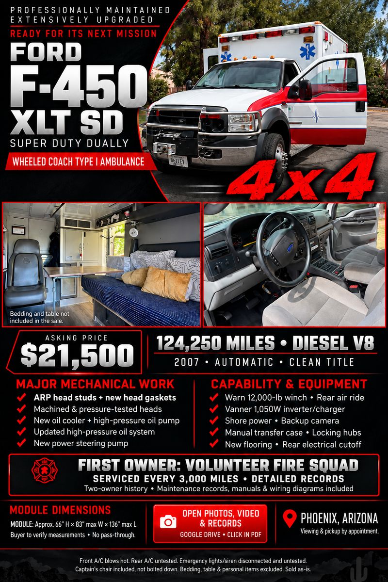 Ambulance Camper Conversion For Sale: Ford F-450 4x4 Diesel Ambulance