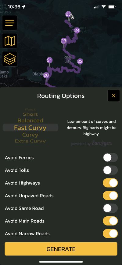 Screenshot of the Scenic app showing how to navigate to an area